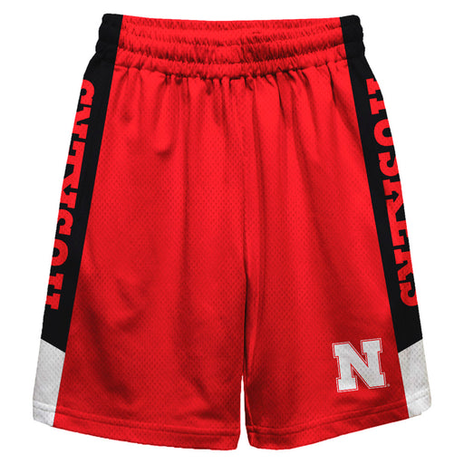 Nebraska Huskers Vive La Fete Game Day Red Stripes Boys Solid Black Athletic Mesh Short