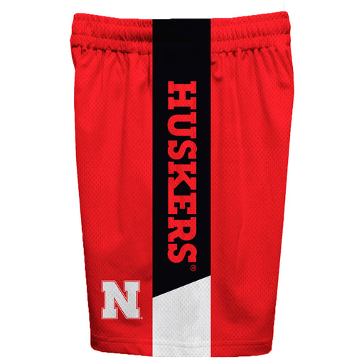 Nebraska Huskers Vive La Fete Game Day Red Stripes Boys Solid Black Athletic Mesh Short - Vive La Fête - Online Apparel Store