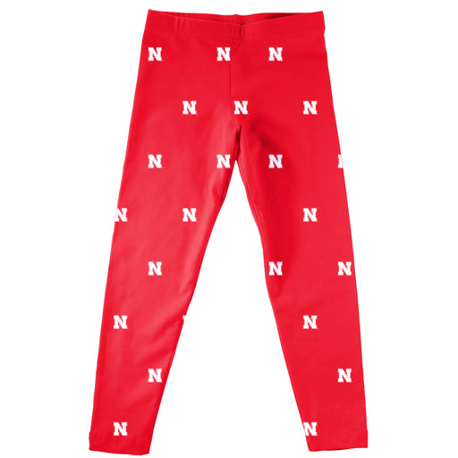 University of Nebraska Huskers Vive La Fete Girls Game Day All Over Logo Elastic Waist Classic Play Red Leggings Tights