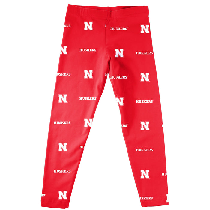 University of Nebraska Huskers Vive La Fete Girls Game Day All Over Two Logos Elastic Waist Classic Play Red Leggings Ti