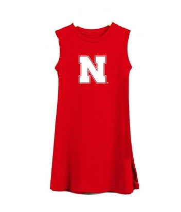 University of Nebraska Huskers Vive La Fete Red Sleevelees Tank Dress Cotton Blends