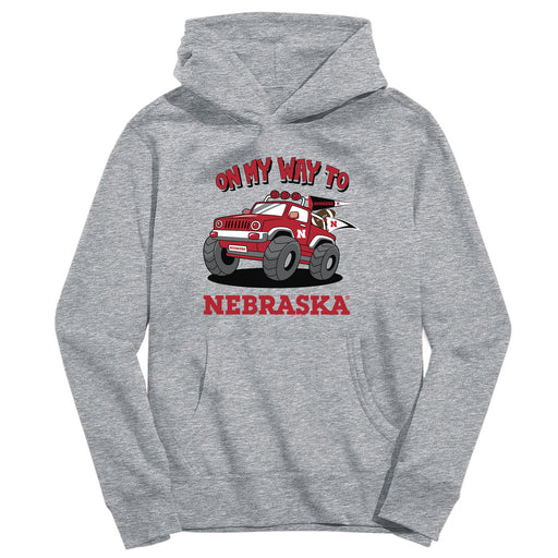 University of Nebraska Huskers On My Way Monster Truck Heather Grey Cotton Youth Hoodie