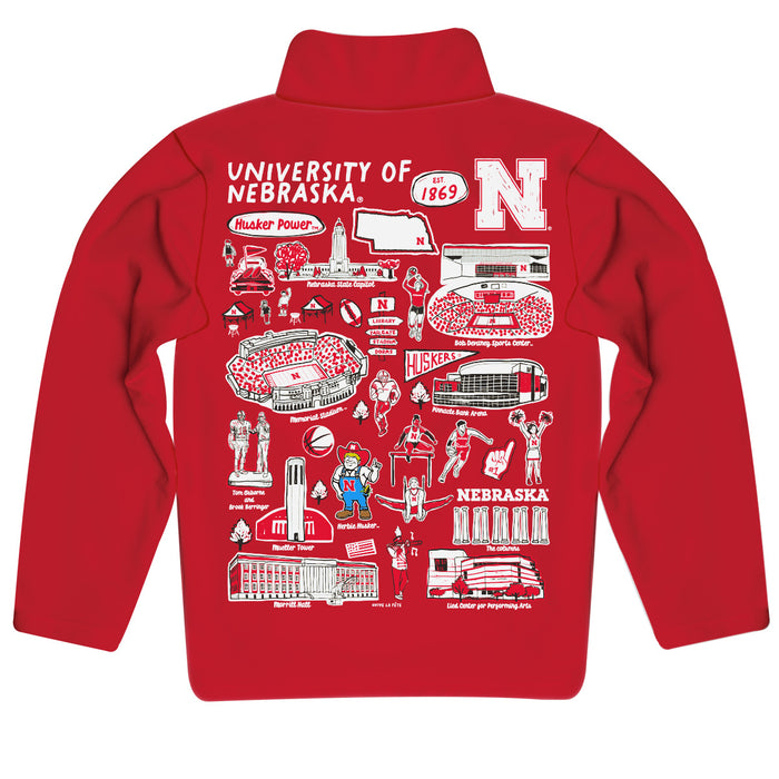 University of Nebraska Huskers Hand Sketched Vive La Fete Impressions Artwork Red Boys Quarter Zip Pullover V1 - Vive La Fête - Online Apparel Store