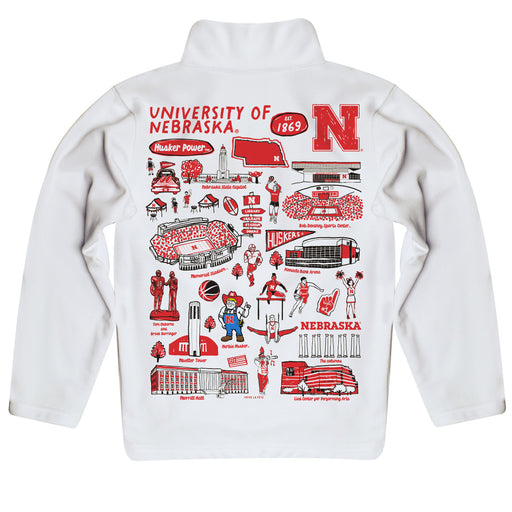 University of Nebraska Huskers Hand Sketched Vive La Fete Impressions Artwork White Boys Quarter Zip Pullover V1 - Vive La Fête - Online Apparel Store