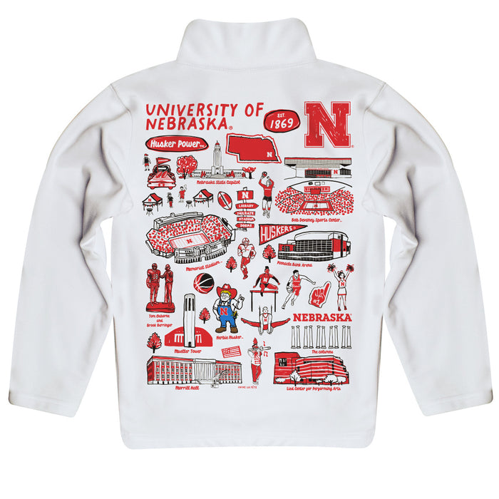 University of Nebraska Huskers Hand Sketched Vive La Fete Impressions Artwork White Boys Quarter Zip Pullover V1 - Vive La Fête - Online Apparel Store