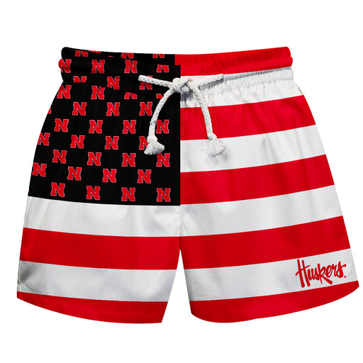 University of Nebraska Huskers Vive La Fete Game Day Red Flag Swimtrunks V1