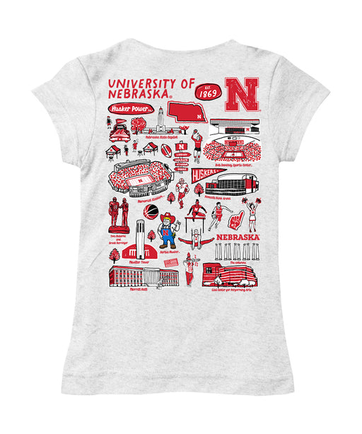 University of Nebraska Huskers Hand Sketched Vive La Fete Impressions Artwork White Girls Cotton Short Sleeve Tee - Vive La Fête - Online Apparel Store