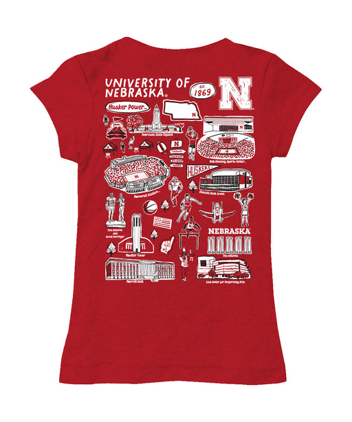 University of Nebraska Huskers Hand Sketched Vive La Fete Impressions Artwork Red Girls Cotton Short Sleeve Tee - Vive La Fête - Online Apparel Store
