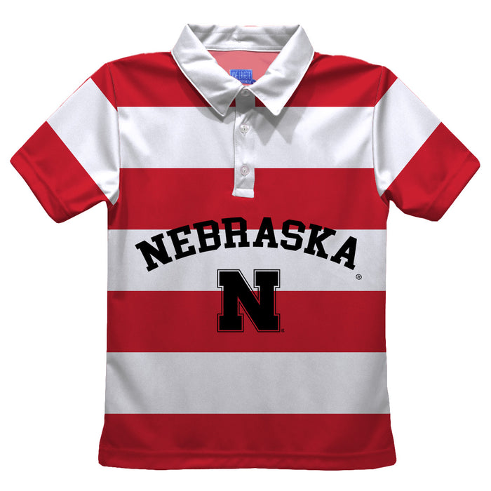 University of Nebraska Huskers Stripes Short Sleeve Polo Box Shirt Red and White - Vive La Fête - Online Apparel Store