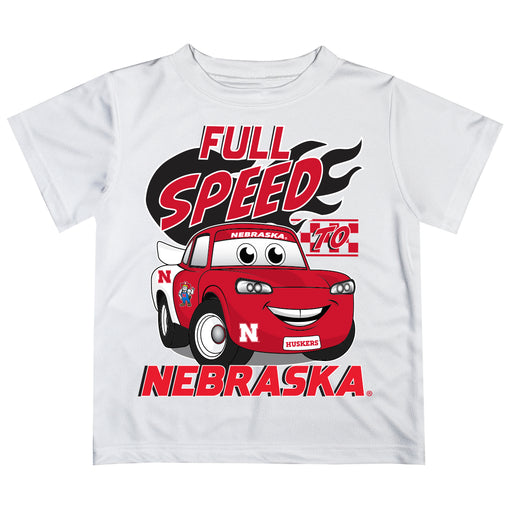University of Nebraska Huskers Vive La Fete Toy Racing Car Boys Game Day White Short Sleeve Tee