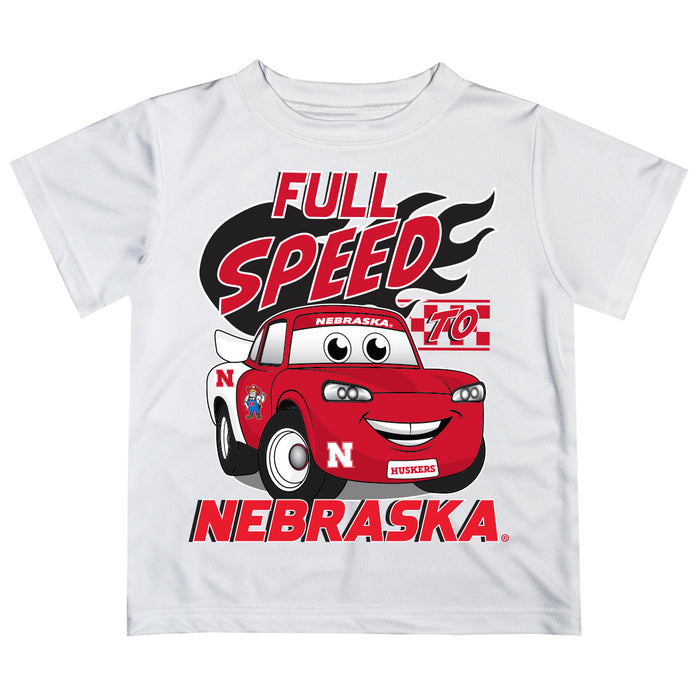 University of Nebraska Huskers Vive La Fete Toy Racing Car Boys Game Day White Short Sleeve Tee