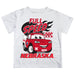 University of Nebraska Huskers Vive La Fete Toy Racing Car Boys Game Day White Short Sleeve Tee