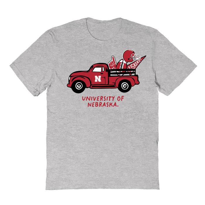 University of Nebraska Huskers Hand Sketched Vive La Fete Impressions Truck Kids Grey Cotton T-shirt