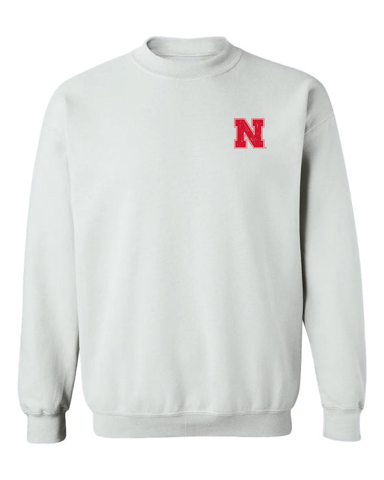 University of Nebraska Huskers Hand Sketched Vive La Fete Impressions White Crew Neck Sweatshirt for Women