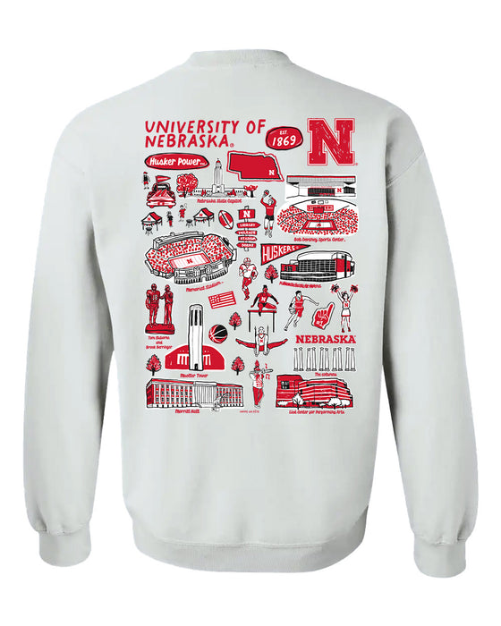 University of Nebraska Huskers Hand Sketched Vive La Fete Impressions Red Crew Neck Sweatshirt for Women - Vive La Fête - Online Apparel Store