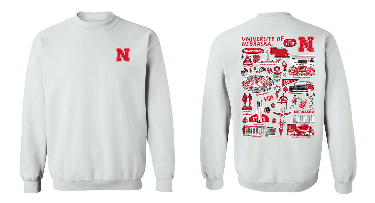 University of Nebraska Huskers Hand Sketched Vive La Fete Impressions Red Crew Neck Sweatshirt for Women - Vive La Fête - Online Apparel Store