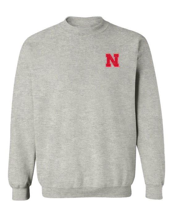 University of Nebraska Huskers Hand Sketched Vive La Fete Impressions Gray Crew Neck Sweatshirt for Women