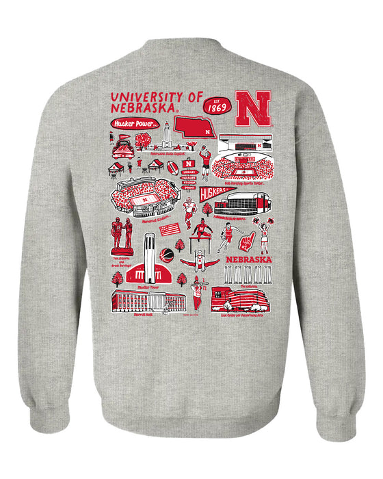 University of Nebraska Huskers Hand Sketched Vive La Fete Impressions Red Crew Neck Sweatshirt for Women - Vive La Fête - Online Apparel Store