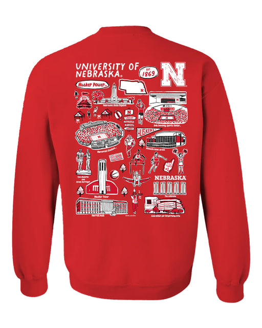 University of Nebraska Huskers Hand Sketched Vive La Fete Impressions Red Crew Neck Sweatshirt for Women - Vive La Fête - Online Apparel Store