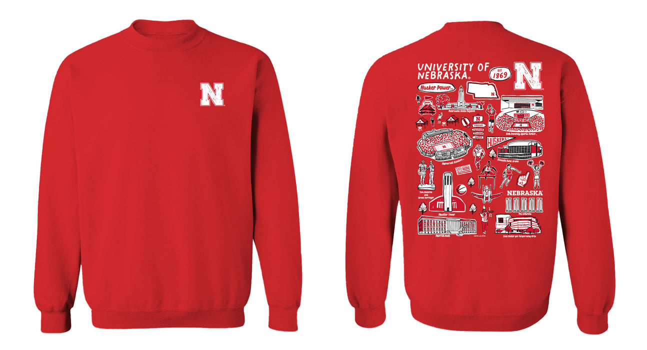 University of Nebraska Huskers Hand Sketched Vive La Fete Impressions Red Crew Neck Sweatshirt for Women - Vive La Fête - Online Apparel Store