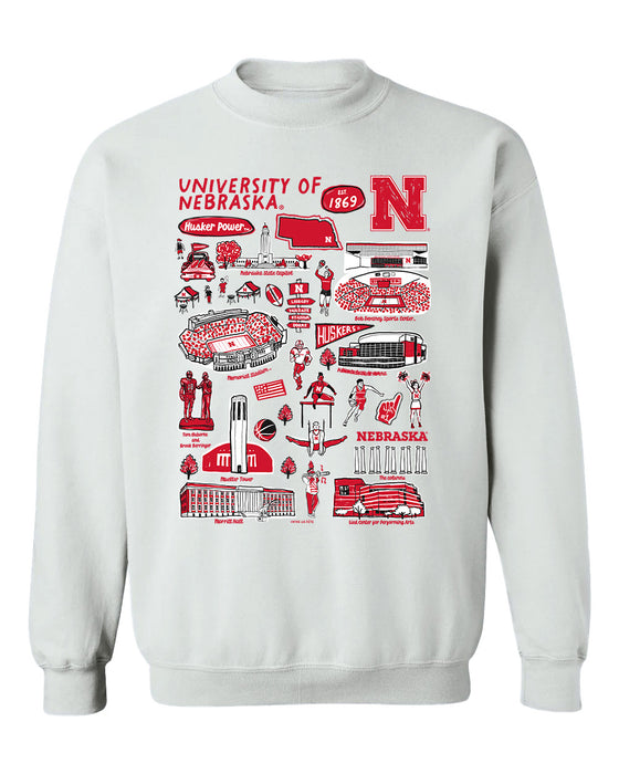 University of Nebraska Huskers Hand Sketched Vive La Fete Impressions White Cotton Crewneck Sweatshirt for Women