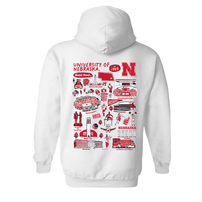 University of Nebraska Huskers Hand Sketched Vive La Fete Impressions Red Hoodies for Women - Vive La Fête - Online Apparel Store