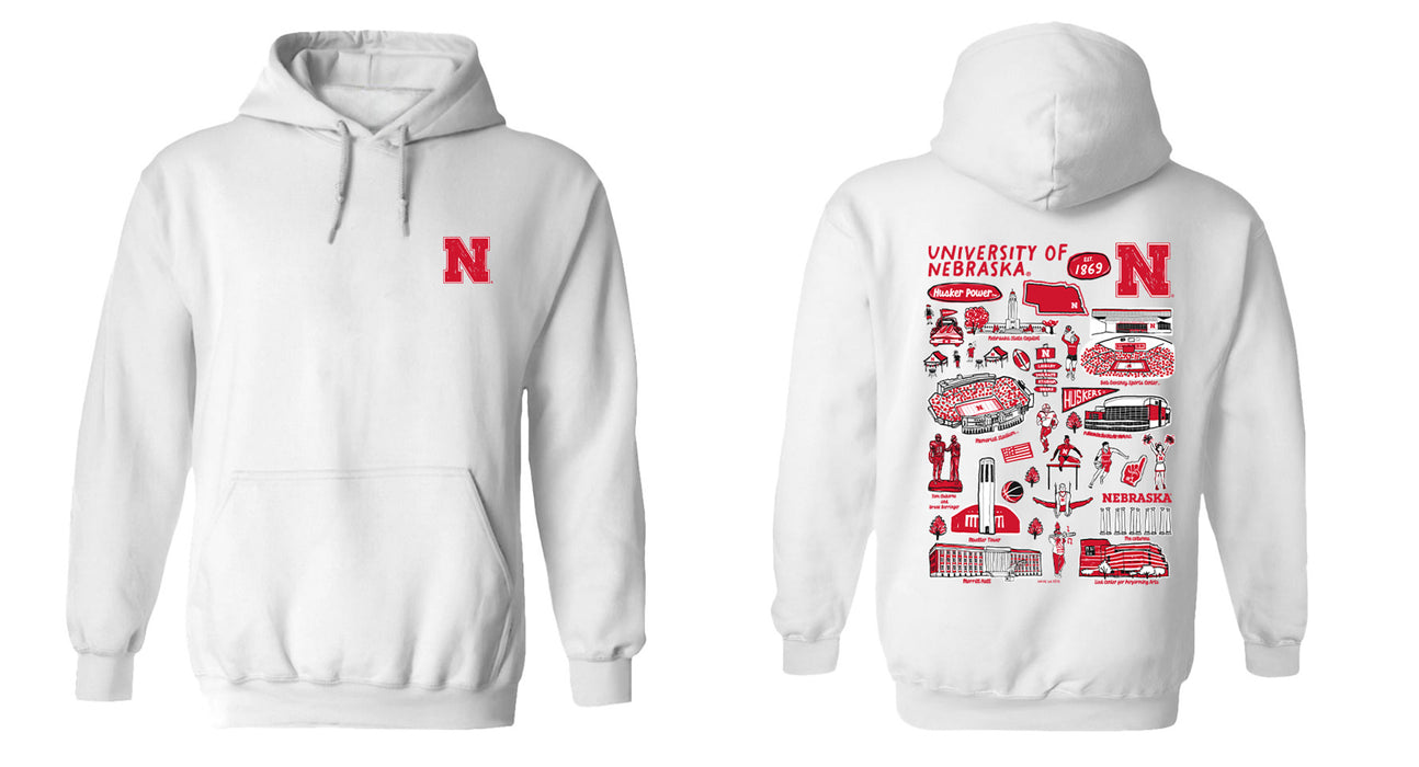 University of Nebraska Huskers Hand Sketched Vive La Fete Impressions Red Hoodies for Women - Vive La Fête - Online Apparel Store