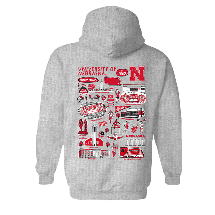 University of Nebraska Huskers Hand Sketched Vive La Fete Impressions Red Hoodies for Women - Vive La Fête - Online Apparel Store
