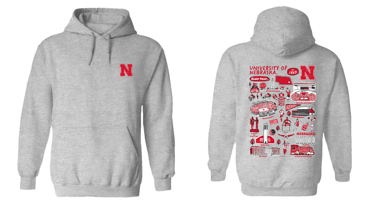 University of Nebraska Huskers Hand Sketched Vive La Fete Impressions Red Hoodies for Women - Vive La Fête - Online Apparel Store