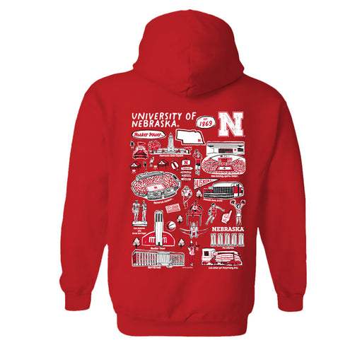 University of Nebraska Huskers Hand Sketched Vive La Fete Impressions Red Hoodies for Women - Vive La Fête - Online Apparel Store