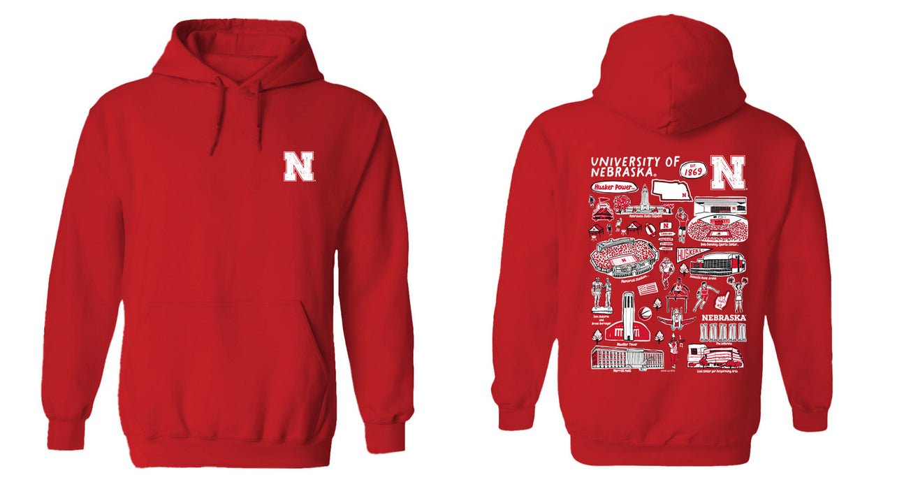 University of Nebraska Huskers Hand Sketched Vive La Fete Impressions Red Hoodies for Women - Vive La Fête - Online Apparel Store