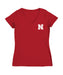 Nebraska Huskers Hand Sketched Vive La Fete Impressions Artwork Red Women Cotton Short Sleeve V-Neck Tshirt