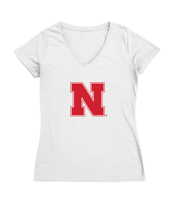 Nebraska Huskers Women's V-neck Fitted Cotton T-Shirt White
