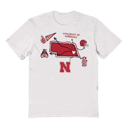 University of Nebraska Huskers Hand Sketched Vive La Fete Impressions Icones White T-shirt for Women