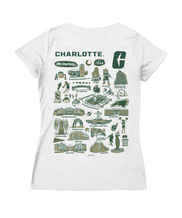UNC Charlotte 49ers Hand Sketched Vive La Fete Impressions Artwork Green Women Cotton Short Sleeve V-Neck Tshirt