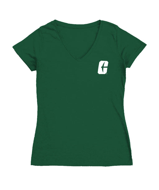 UNC Charlotte 49ers Hand Sketched Vive La Fete Impressions Artwork Green Women Cotton Short Sleeve V-Neck Tshirt