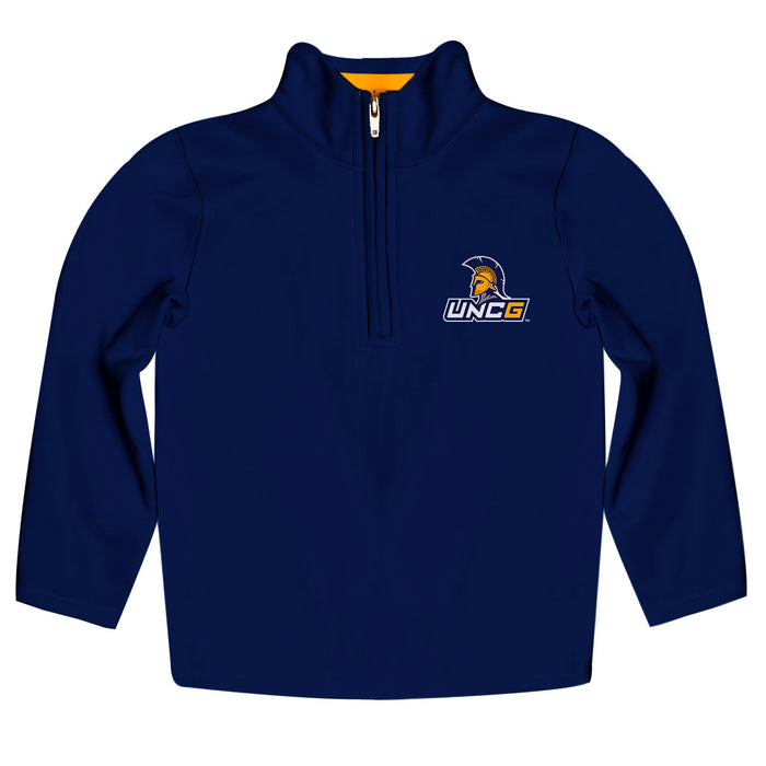 UNC Greensboro Spartans UNCG Vive La Fete Game Day Solid Blue Quarter Zip Pullover Sleeves