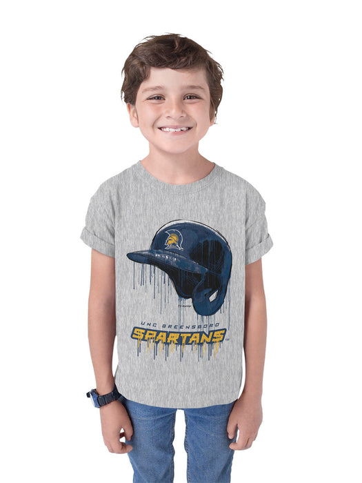 UNC Greensboro Spartans UNCG Original Dripping Baseball Helmet Navy T-Shirt Cotton by Vive La Fete - Vive La Fête - Online Apparel Store