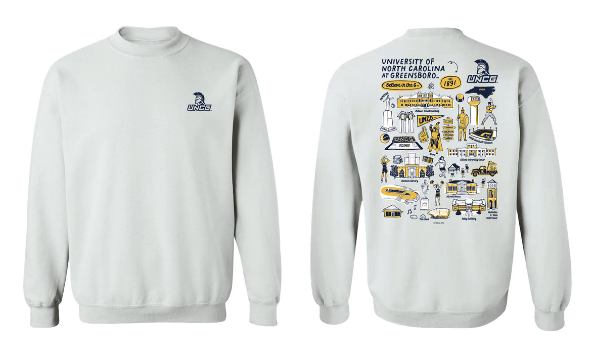 UNC Greensboro Spartans UNCG Hand Sketched Vive La Fete Impressions Artwork Navy Crew Neck Sweatshirt for Women - Vive La Fête - Online Apparel Store