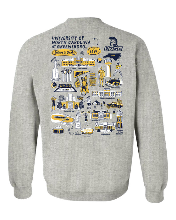 UNC Greensboro Spartans UNCG Hand Sketched Vive La Fete Impressions Artwork Navy Crew Neck Sweatshirt for Women - Vive La Fête - Online Apparel Store