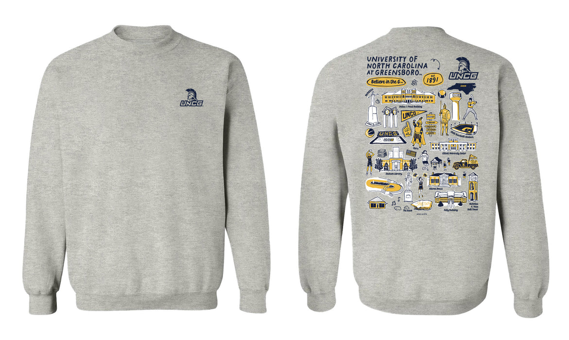 UNC Greensboro Spartans UNCG Hand Sketched Vive La Fete Impressions Artwork Navy Crew Neck Sweatshirt for Women - Vive La Fête - Online Apparel Store