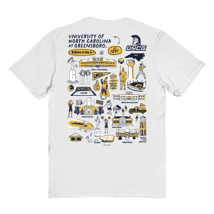 UNC Greensboro Spartans UNCG Vive La Fete Impressions Artwork Navy Womens Cotton Tshirt - Vive La Fête - Online Apparel Store