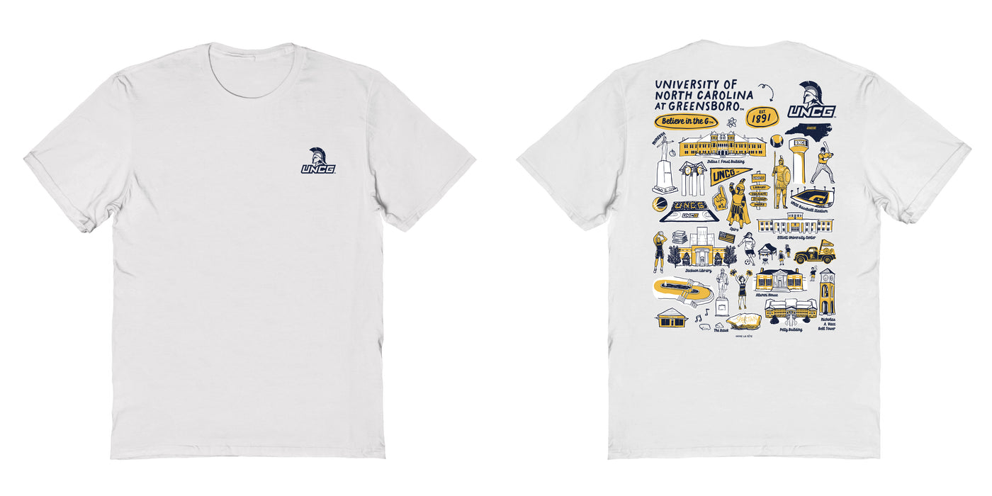 UNC Greensboro Spartans UNCG Vive La Fete Impressions Artwork Navy Womens Cotton Tshirt - Vive La Fête - Online Apparel Store