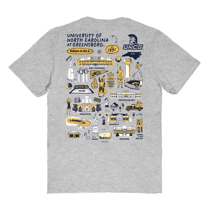 UNC Greensboro Spartans UNCG Vive La Fete Impressions Artwork Navy Womens Cotton Tshirt - Vive La Fête - Online Apparel Store