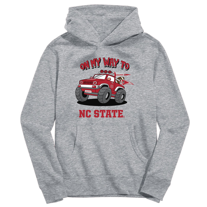 North Carolina State Wolfpacks On My Way Monster Truck Heather Grey Cotton Youth Hoodie