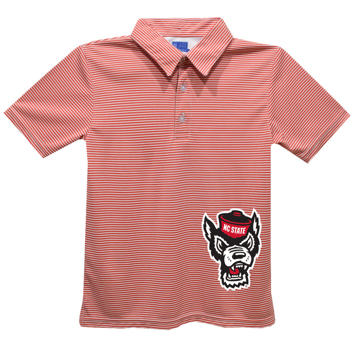 NC State Wolfpack Stripes Short Sleeve Polo Box Shirt Red Cardinal