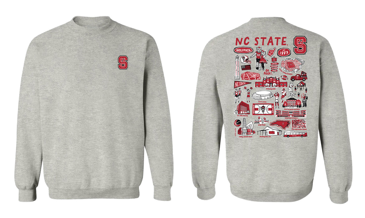 North Carolina State Wolfpacks Hand Sketched Vive La Fete Impressions Artwork Red Crew Neck Sweatshirt for Women - Vive La Fête - Online Apparel Store
