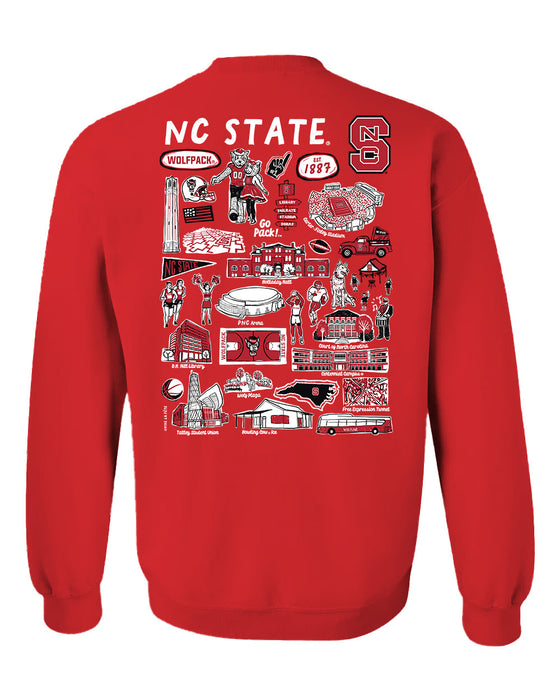 North Carolina State Wolfpacks Hand Sketched Vive La Fete Impressions Artwork Red Crew Neck Sweatshirt for Women - Vive La Fête - Online Apparel Store