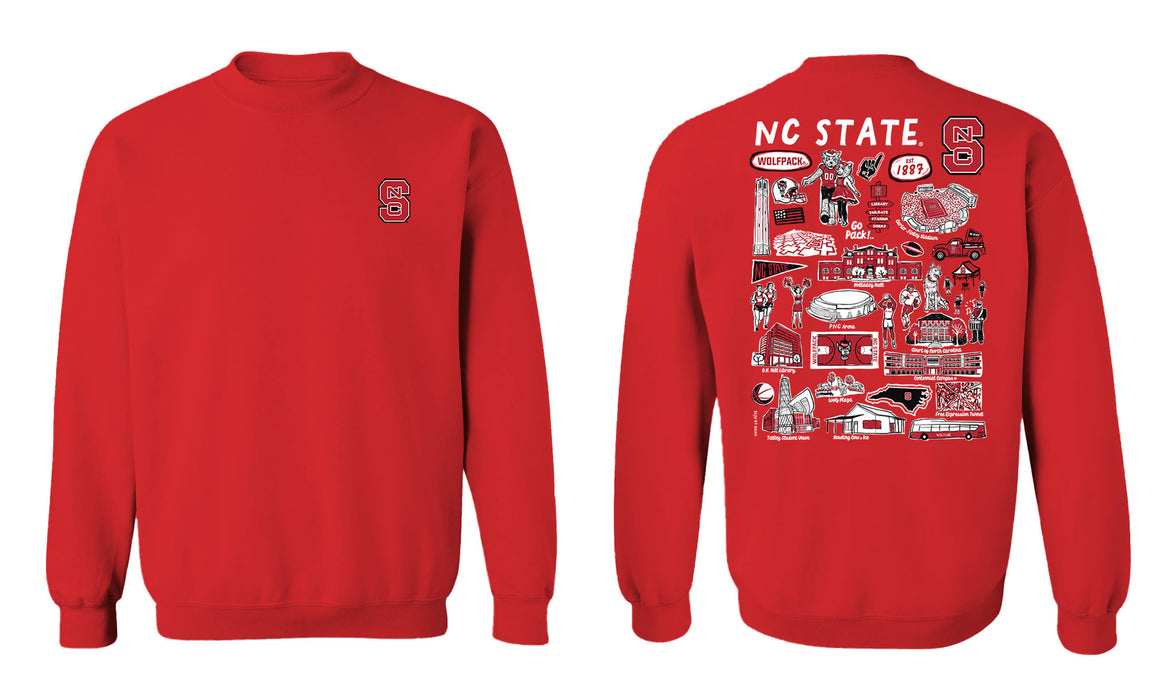 North Carolina State Wolfpacks Hand Sketched Vive La Fete Impressions Artwork Red Crew Neck Sweatshirt for Women - Vive La Fête - Online Apparel Store