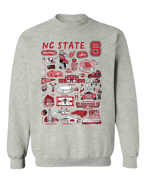 North Carolina State Wolfpacks Hand Sketched Vive La Fete Impressions Grey Cotton Crewneck Sweatshirt for Women